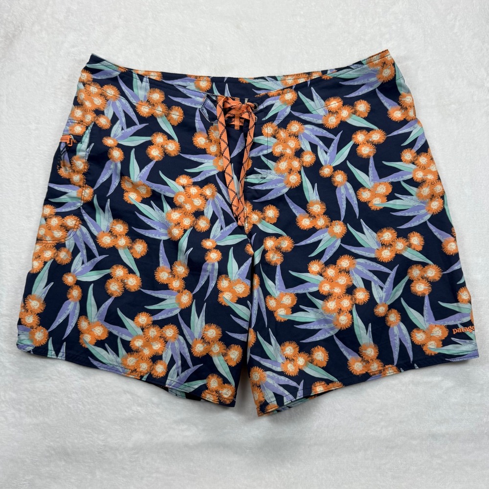 Patagonia Baggies Board Shorts‎ Floral Print Swim Trunks Orange Blue Size 14